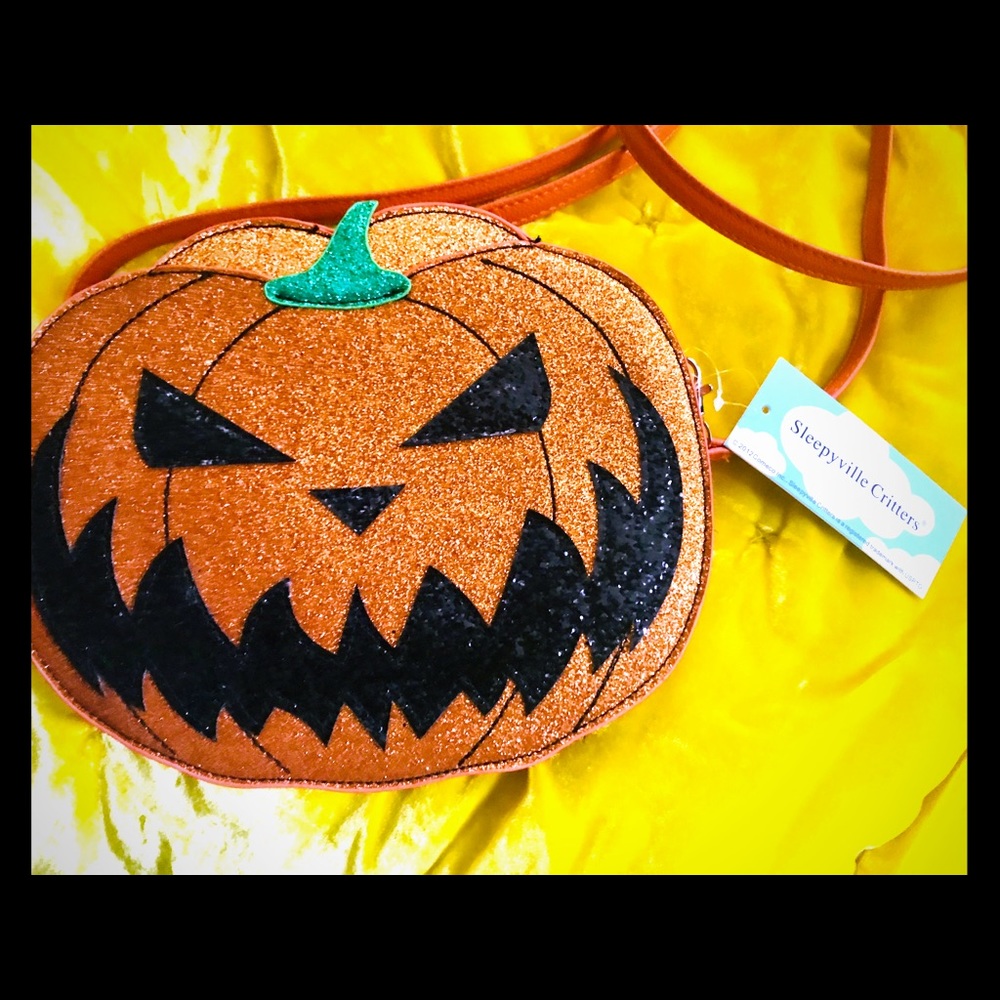 Sleepyville Critters glitter pumpkin crossbody bag